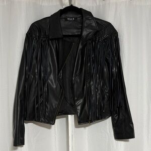 Blue B Black Faux Leather Jacket- Fringe Detail